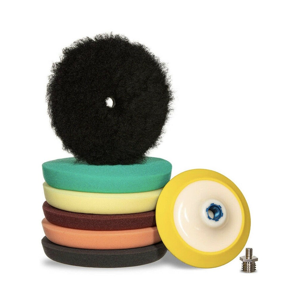 6” Buffing Polishing Pad Kit Curved Back Foam Wool Pads Drill Adapter 8pc